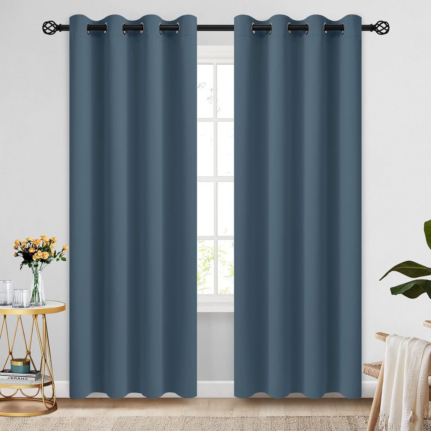 COSVIYA Blackout Curtains Stone Blue Room Darkening Drapes