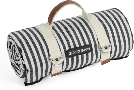 Waterproof Picnic Blanket Navy Blue Carry Strap