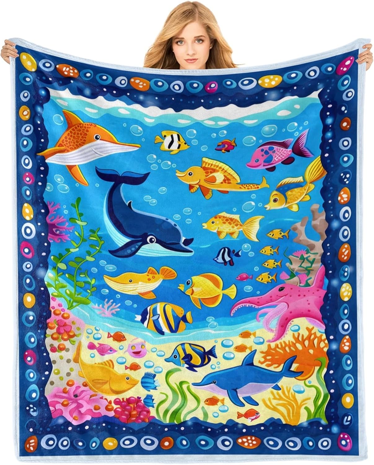PINKBAY Ocean Animals Flannel Throw Blanket - Cozy, Lightweight, & Underwater Fun!