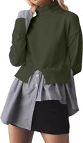 MISSACTIVER Women Slit Turtleneck Patchwork Sweater - 2 in 1 Style