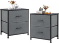 DUMOS Nightstand Set of 2 - Compact 2-Drawer Fabric Nightstands