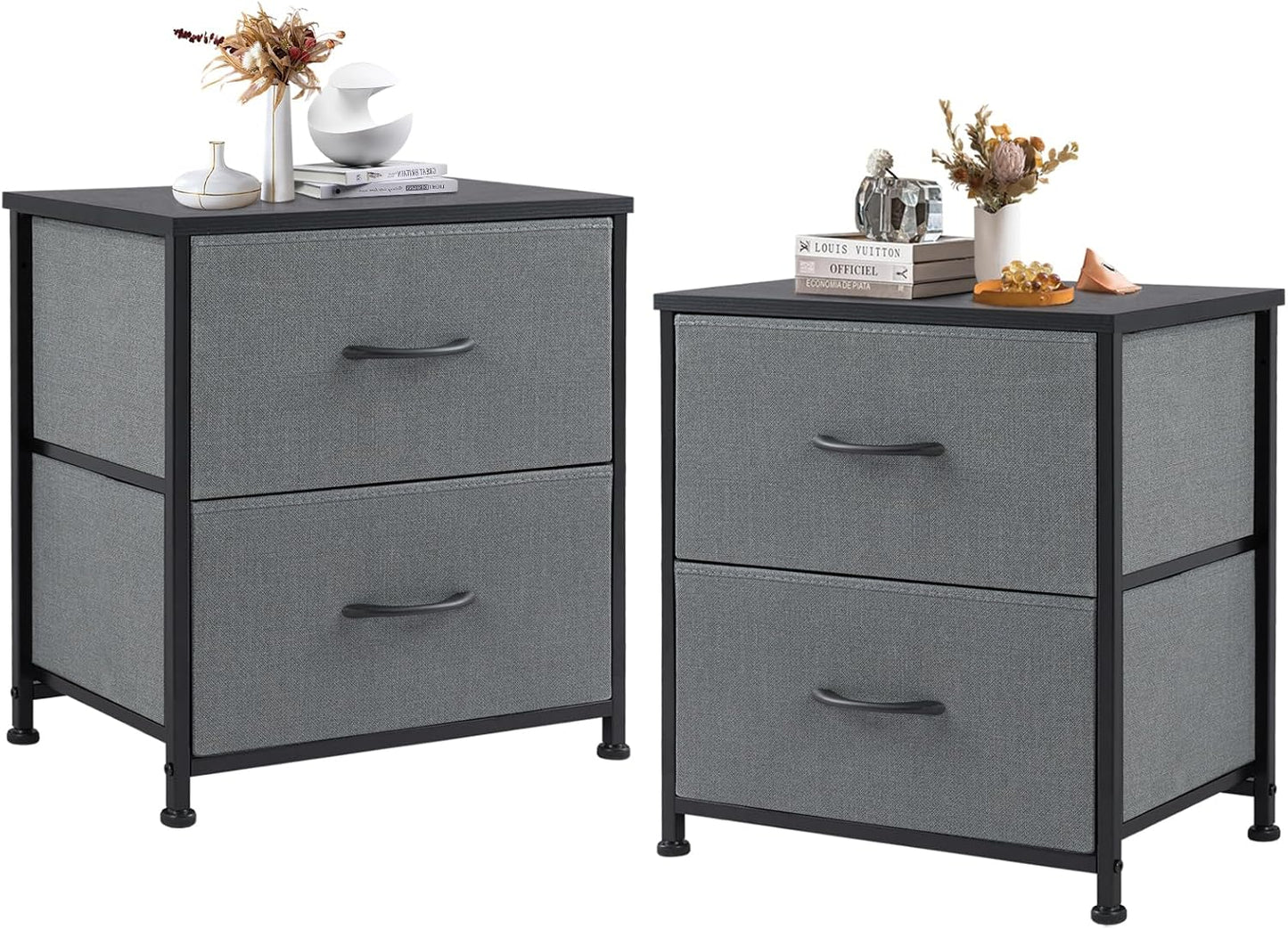 DUMOS Nightstand Set of 2 with Fabric Drawers for Storage