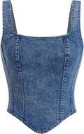 WDIRARA Women's Asymmetrical Denim Corset Tank Top for Chic Style