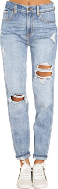 Luvamia Women's Boyfriend Jeans - Trendy Ripped Denim for Casual Wear