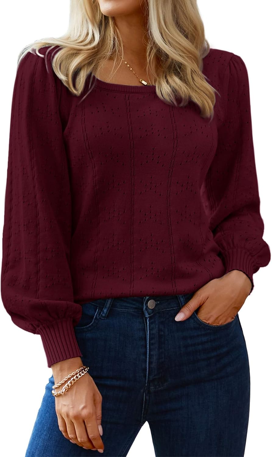 Trendy Puff Sleeve Square Neck Sweater for Women in 2025