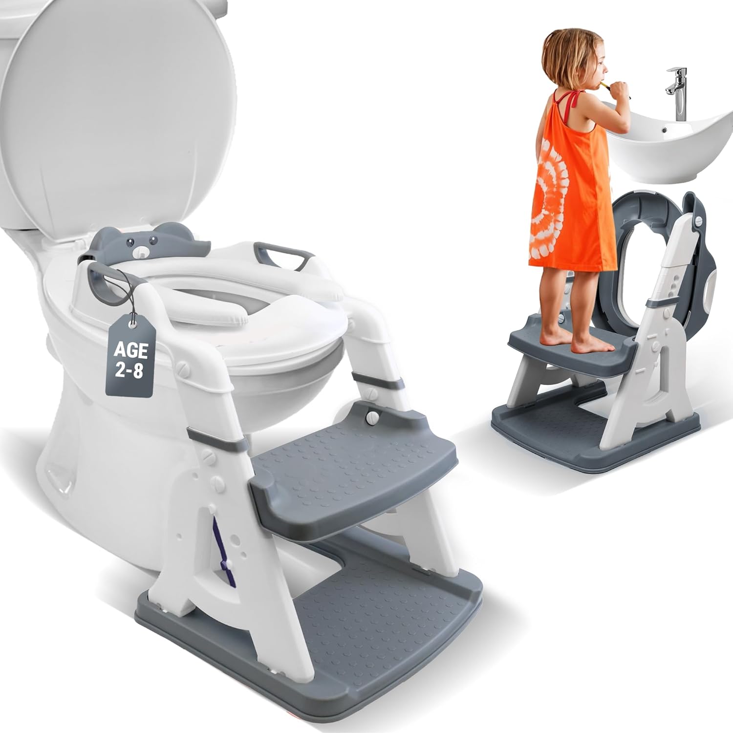 2-in-1 Cushioned Potty Seat with Ladder for Easy Toilet Training