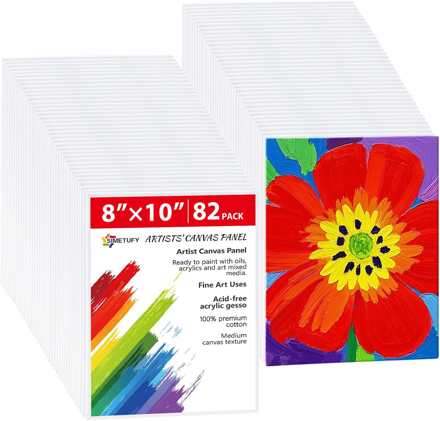 Simetufy 82 Pack 8x10 Inch Bulk Flat Canvas Boards for Art
