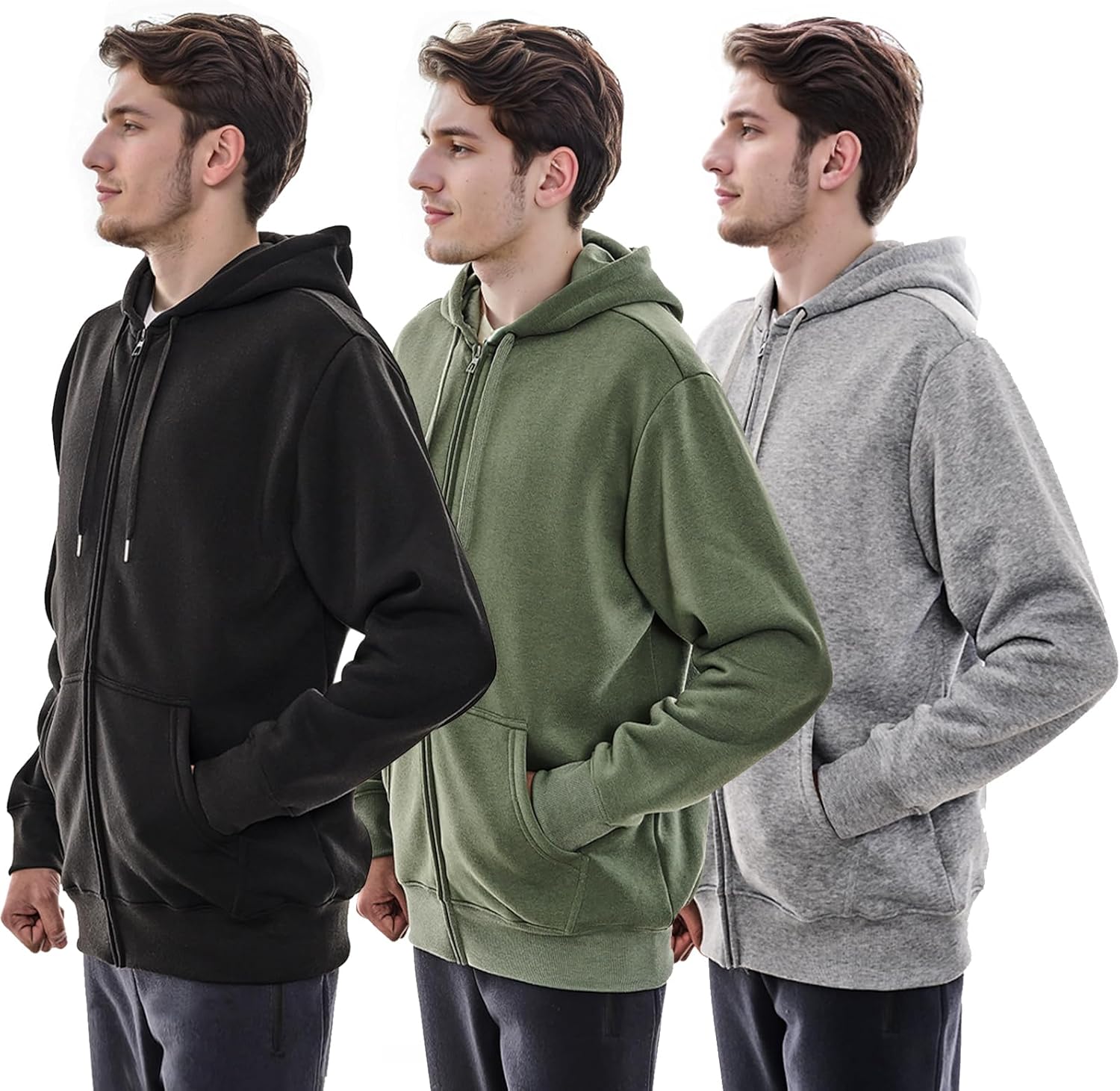 3 Pack Mens Fleece Hoodie Lightweight Athletic Sweatshirt