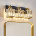 Modern Crystal Bathroom Vanity Light 3-Lights Black Gold - Elegant