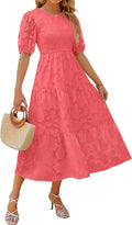 Smocked Floral Lace Tiered Midi Dress - Flowy Summer Style