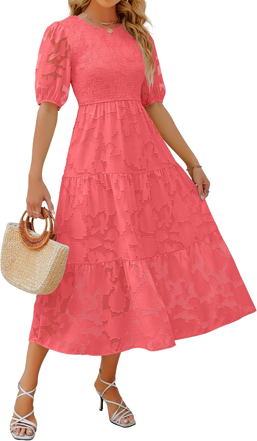 ZESICA Women's Summer Short Puff Sleeve Floral Maxi Dress