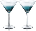 Joeyan Handmade Blue Crackle Martini Glasses 11 oz - Hand-Blown Art