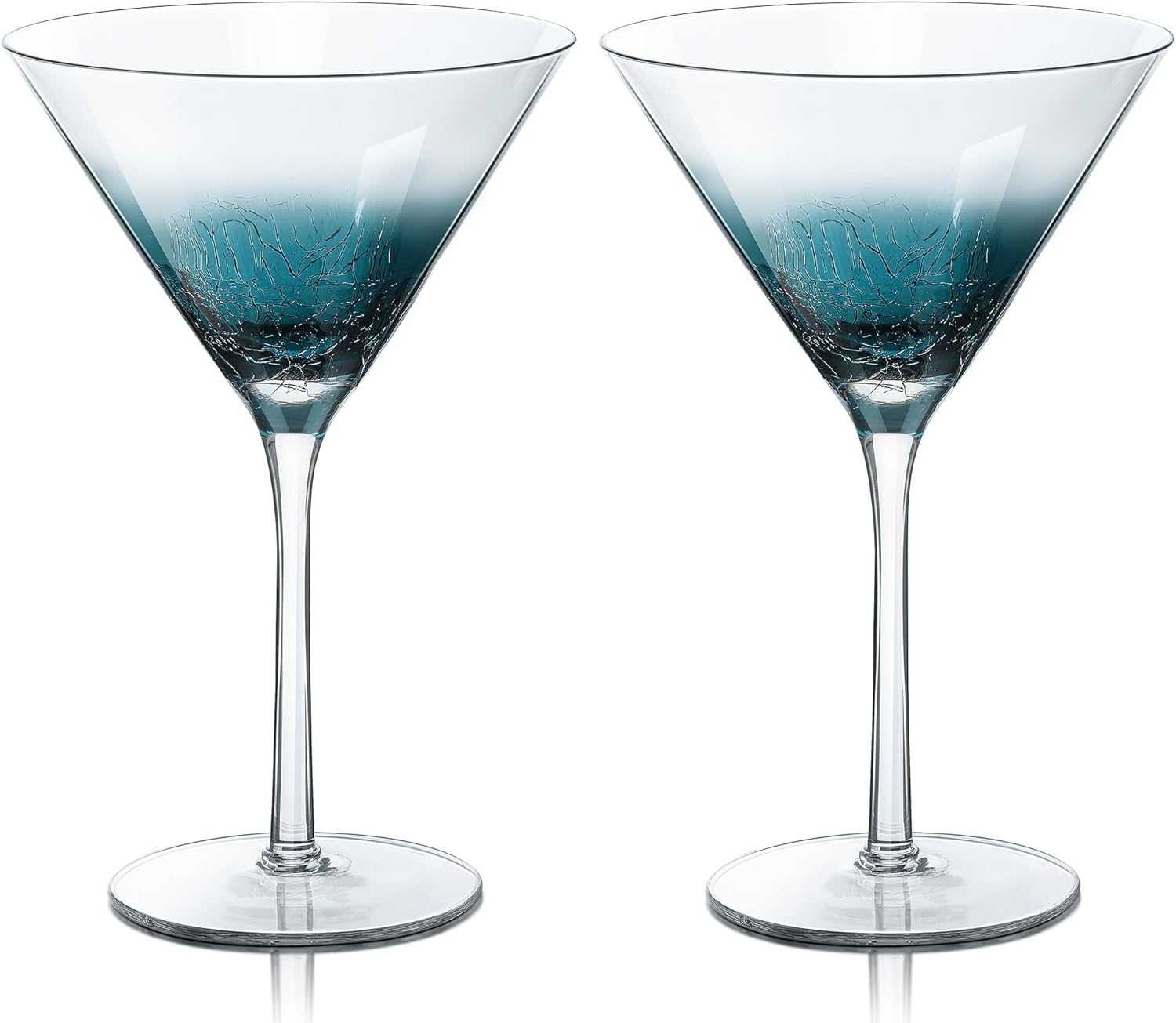 Joeyan Handmade Blue Crackle Martini Glasses for Cocktails