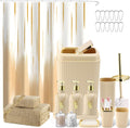 32PCS Bathroom Accessory Set Beige Shower Curtain & Towel Set