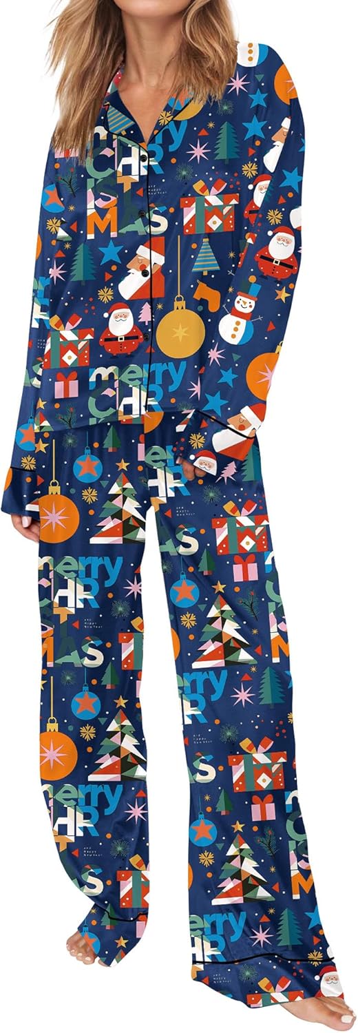 Satin Pajamas for Women Set Long Sleeve Button Down Sleepwear