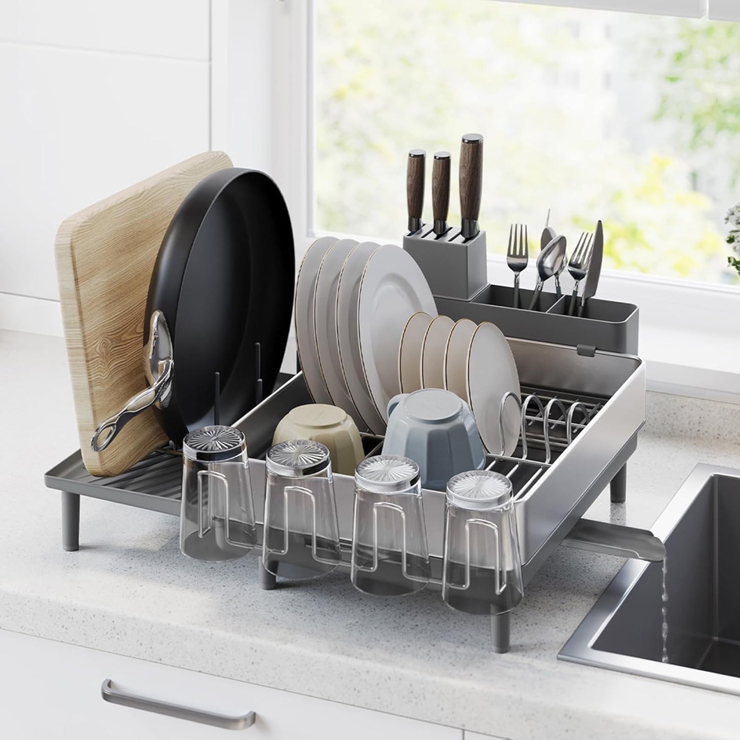 SONGMICS Large Dish Drying Rack for Kitchen Counter Storage