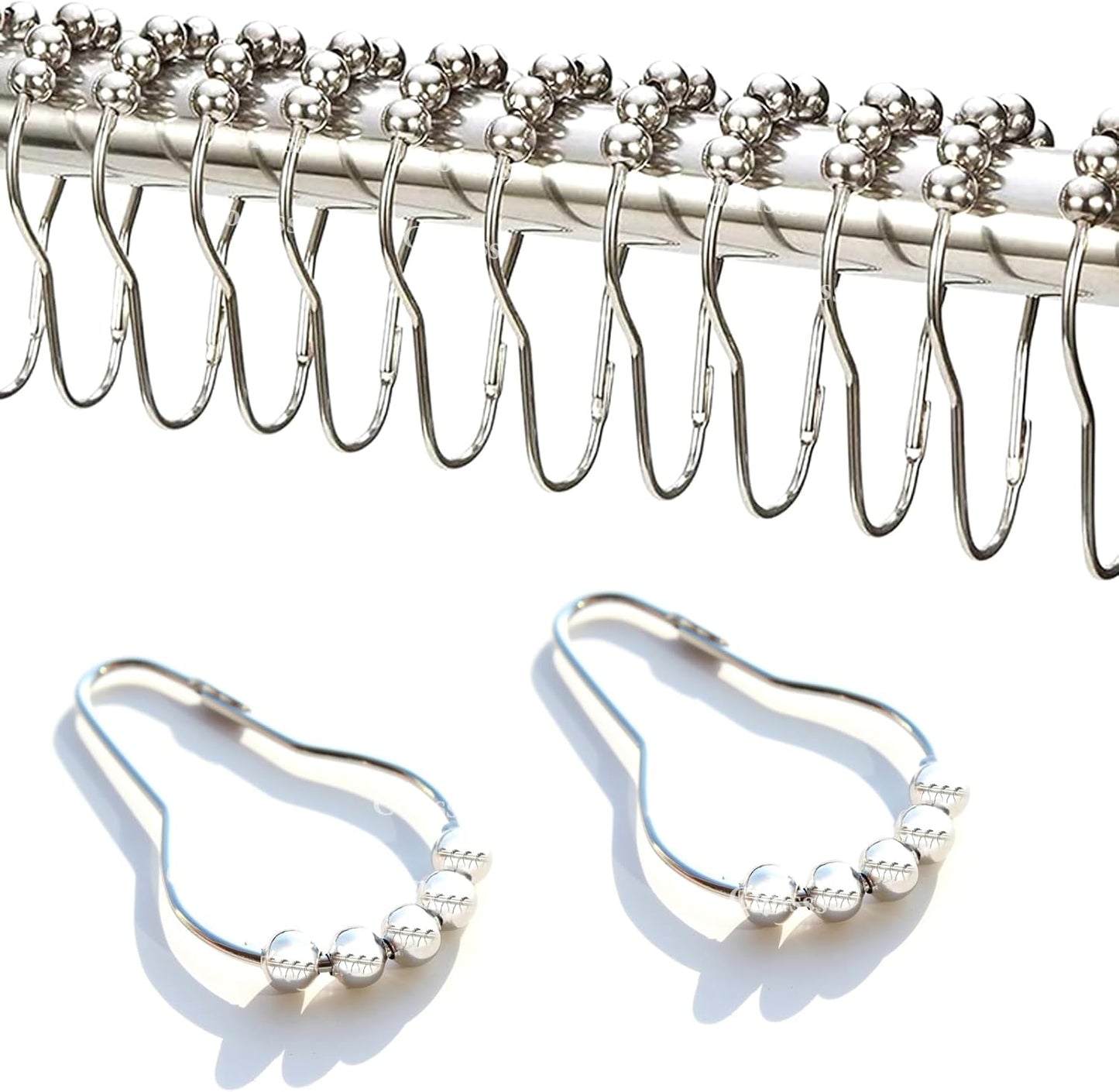 Rust-Proof Stainless Steel Shower Hooks - Set of 12