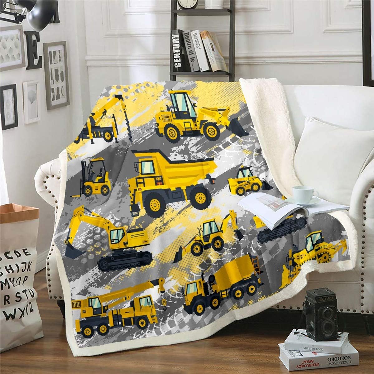 Cute Construction Vehicles Fleece Throw Blanket Twin Size