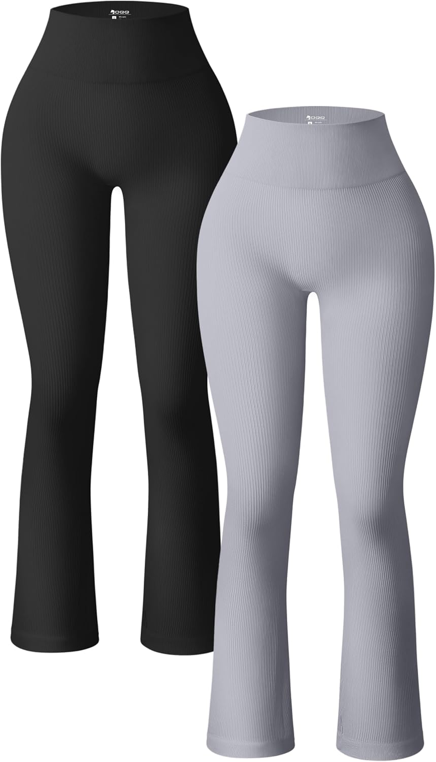 OQQ Women's Ribbed Seamless High Waist Bell Bottom Yoga Pants