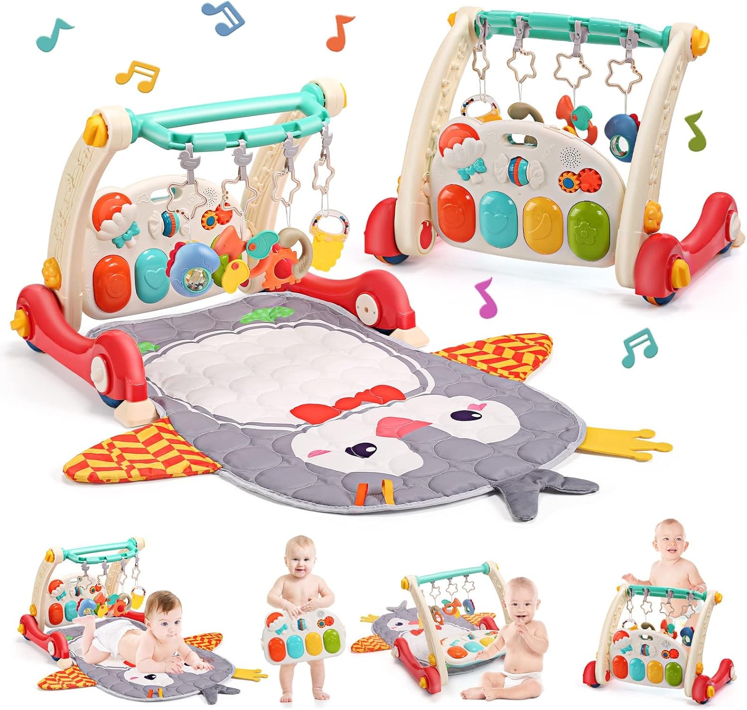 Cute Stone Baby Gym Play Mat with Musical Piano