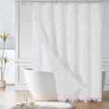 Extra Long Boho Farmhouse Shower Curtain 72x84 - White Linen Cotton