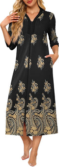 Ekouaer Women's Zipper Robe Full Length 3/4 Sleeve - Soft Loungewear