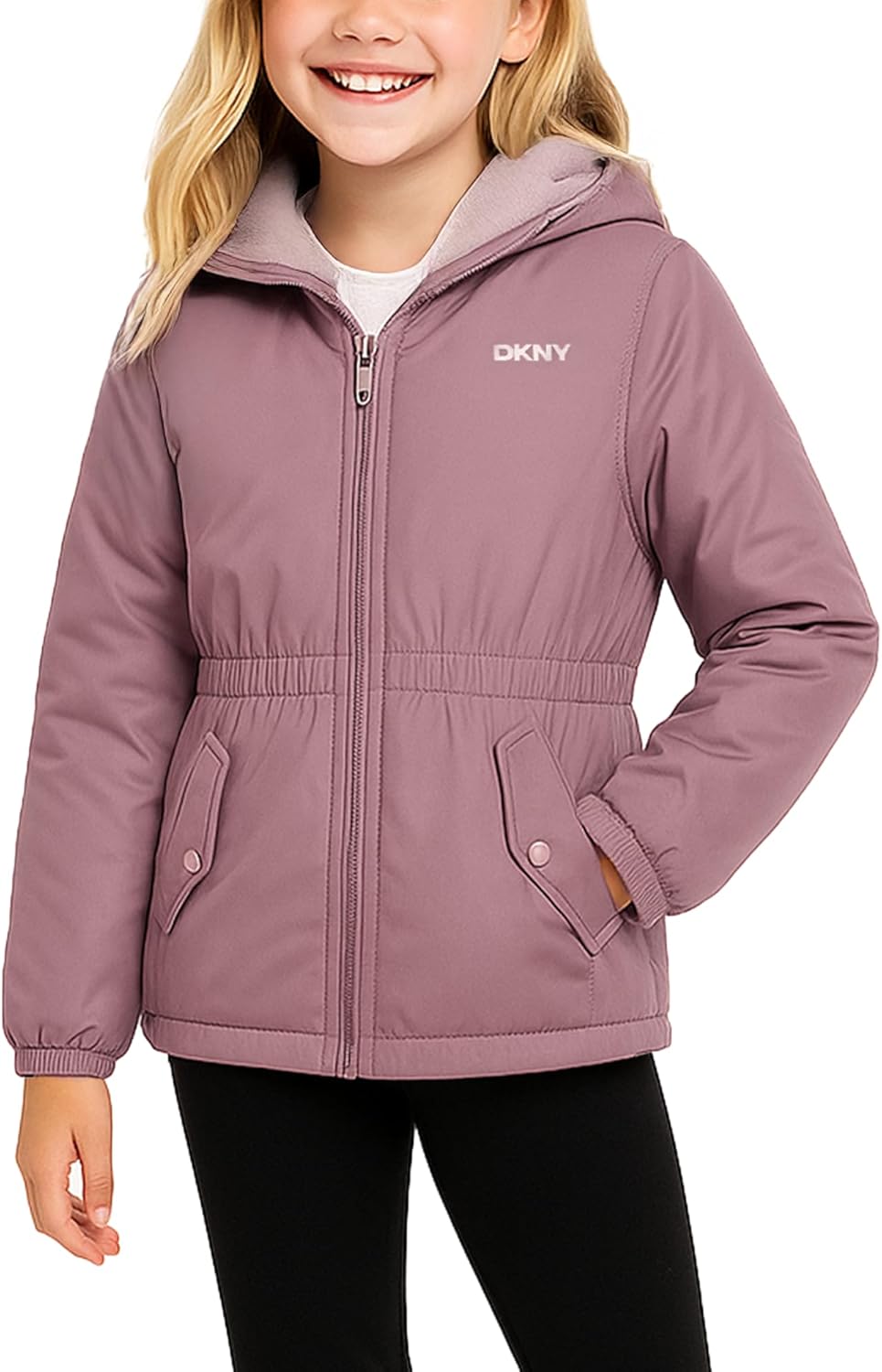 DKNY Girls Fleece Jacket - Cozy Midweight Hooded Anorak