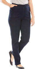 Woman Within Plus Size Straight Leg Elastic Waist Stretch Denim Jean