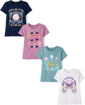 Girls 4-Pack Cotton Graphic T-Shirts - Soft Short Sleeve Tees