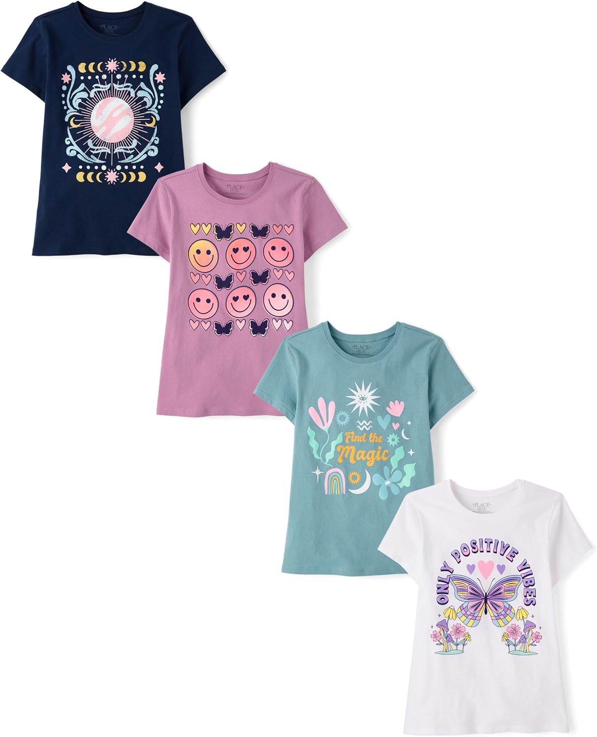 Trendy Girls Short Sleeve Graphic T-Shirts 4 Pack for Kids