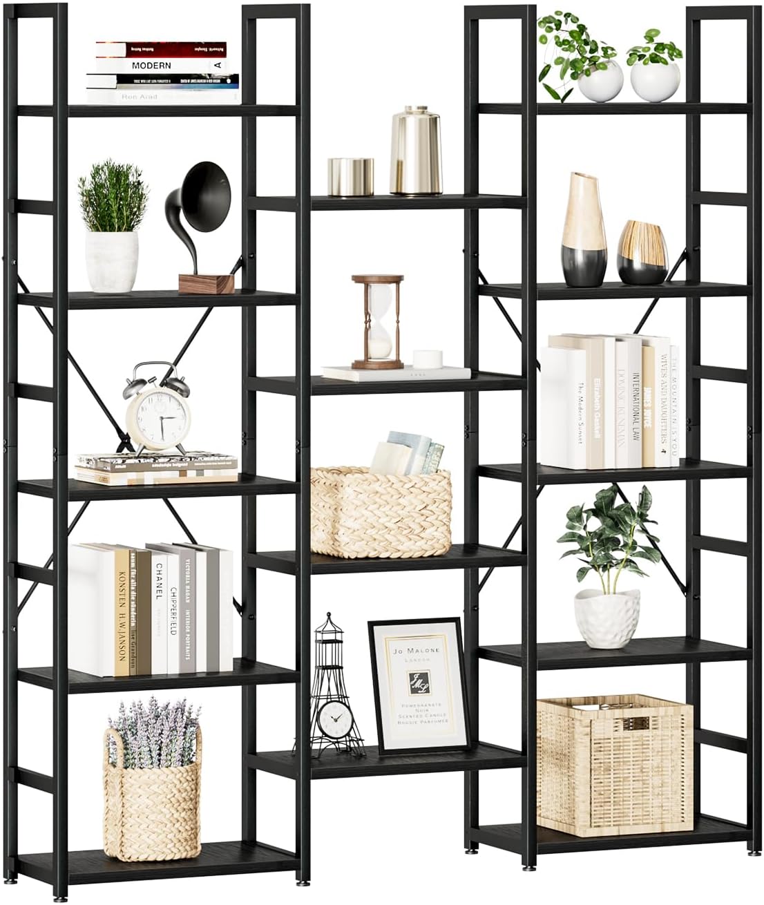 NUMENN Triple Column 5 Tier Bookshelf for Modern Spaces