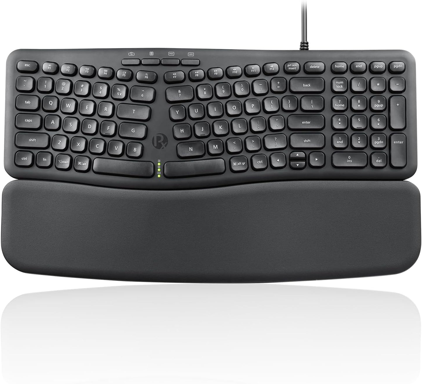 Perixx Ergonomic USB Keyboard - Silent Typing, Detachable Wrist Rest