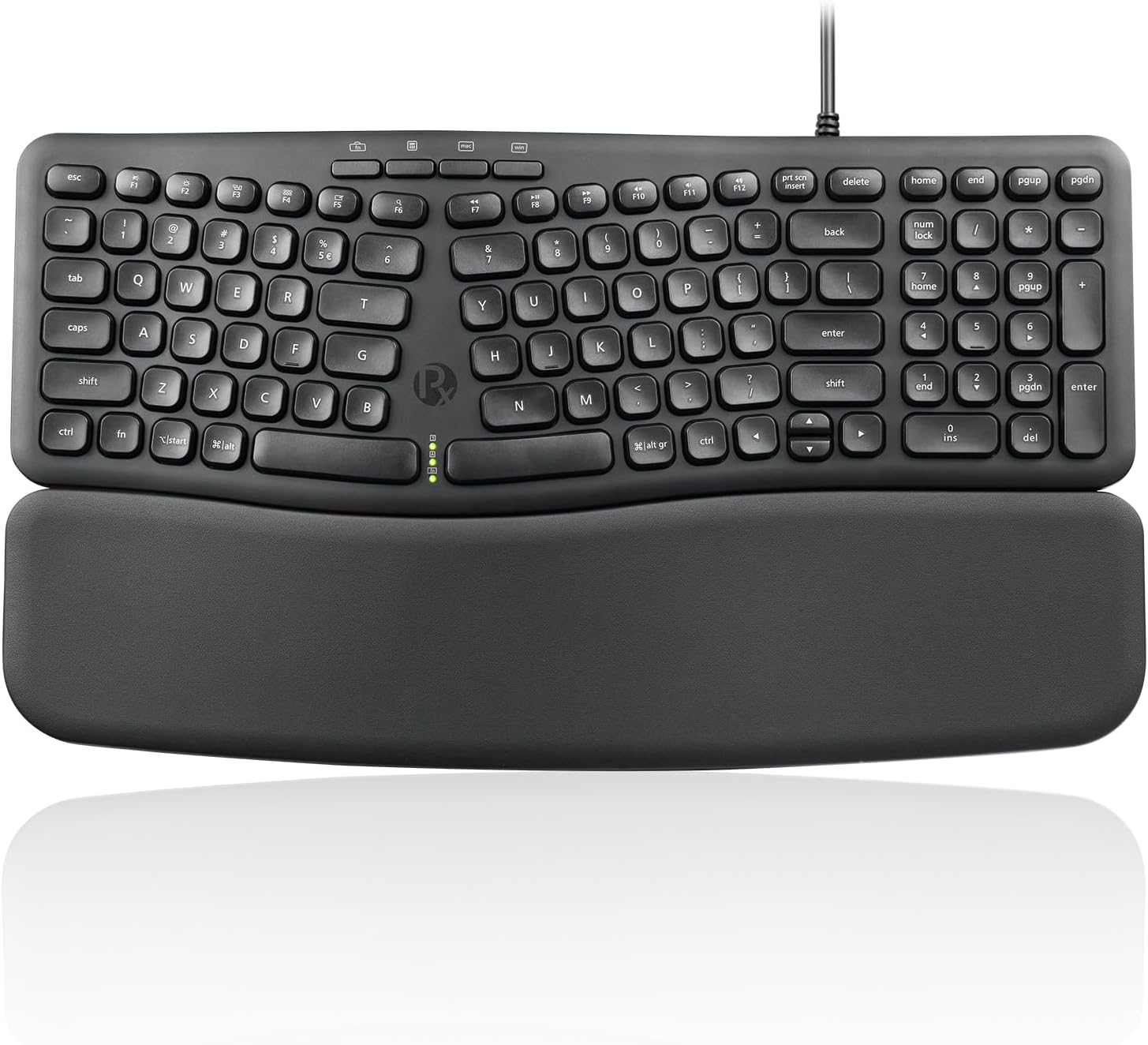 Perixx Ergonomic USB Keyboard - Silent Typing, Detachable Wrist Rest