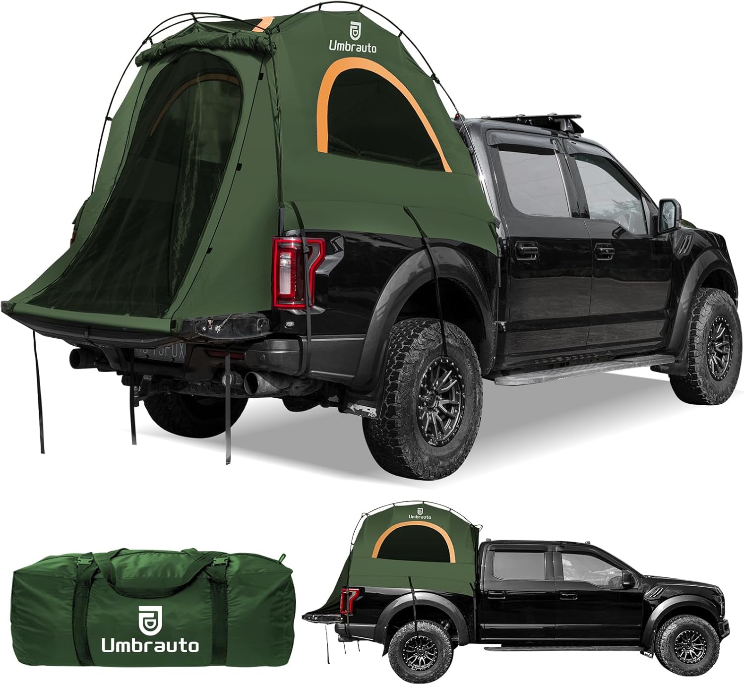 Umbrauto 3000mm Waterproof Truck Bed Tent: Easy Setup for 2 - Green/Orange
