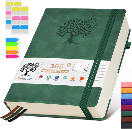 Premium PERCUN Leather Journal: 365 Page Thick Daily Diary for Work & Travel