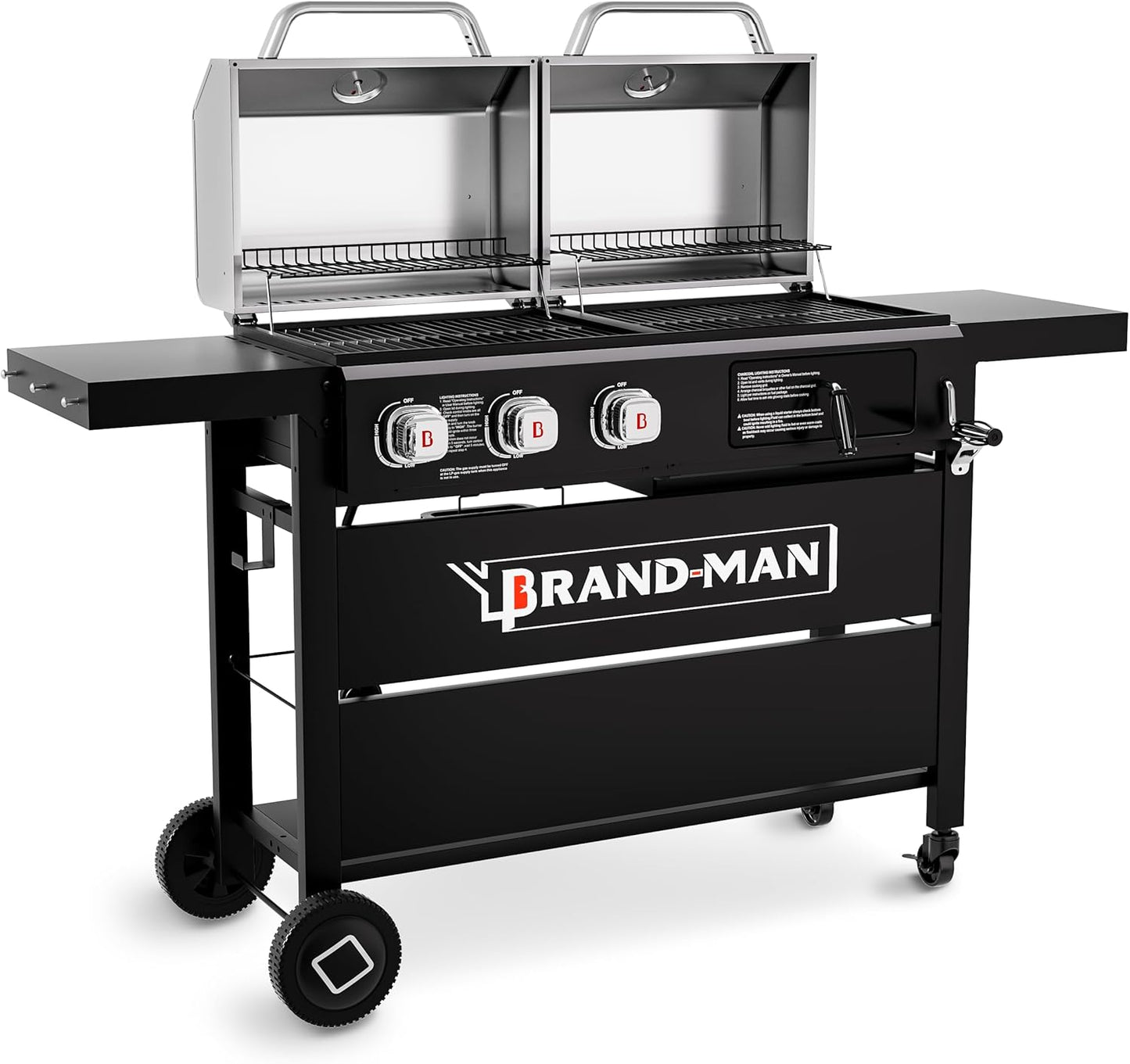 Dual Fuel BBQ Combo Grill with Stainless Steel Lids & Shelves
