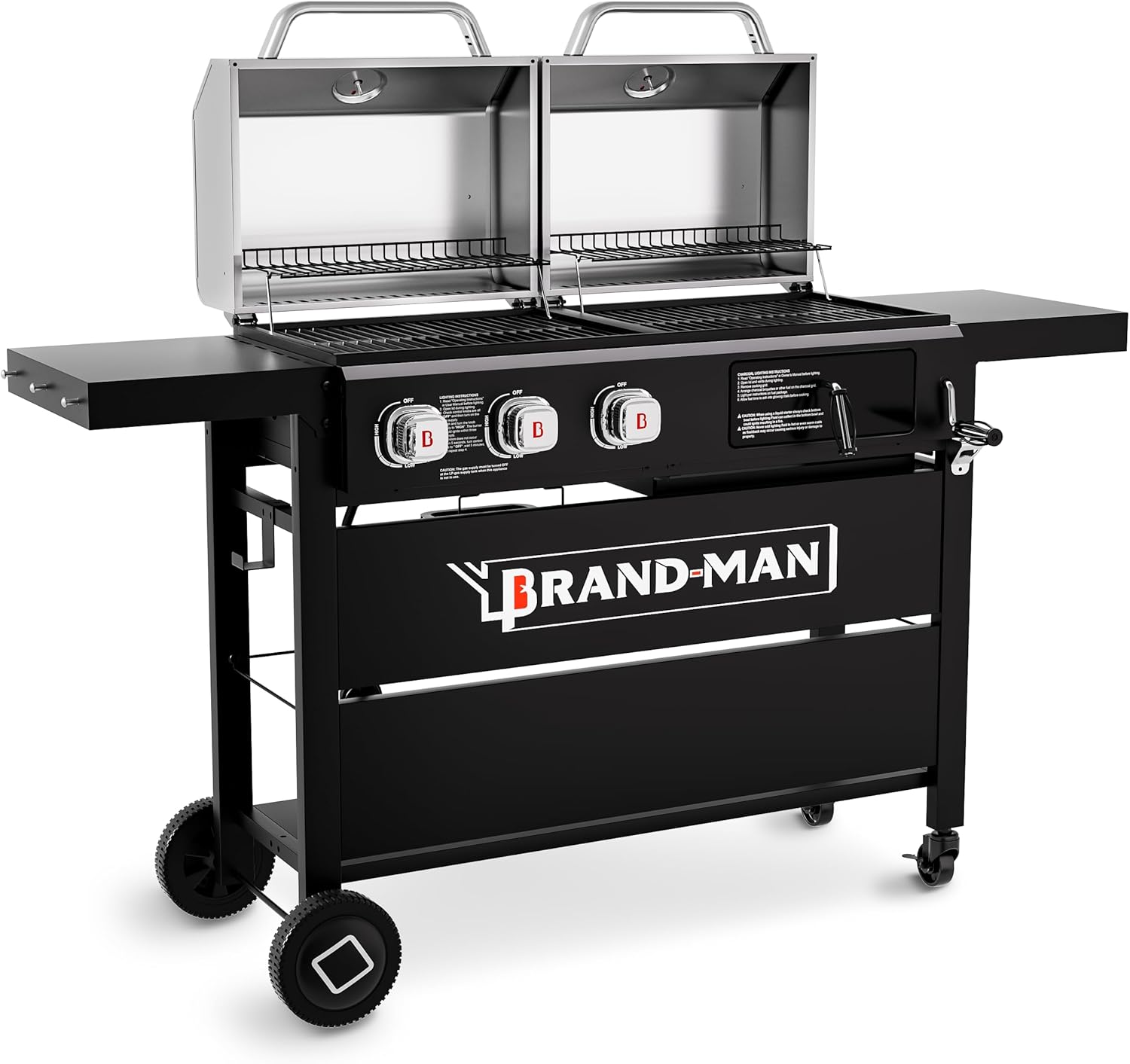 Dual Fuel BBQ Combo Grill with Stainless Steel Lids & Shelves