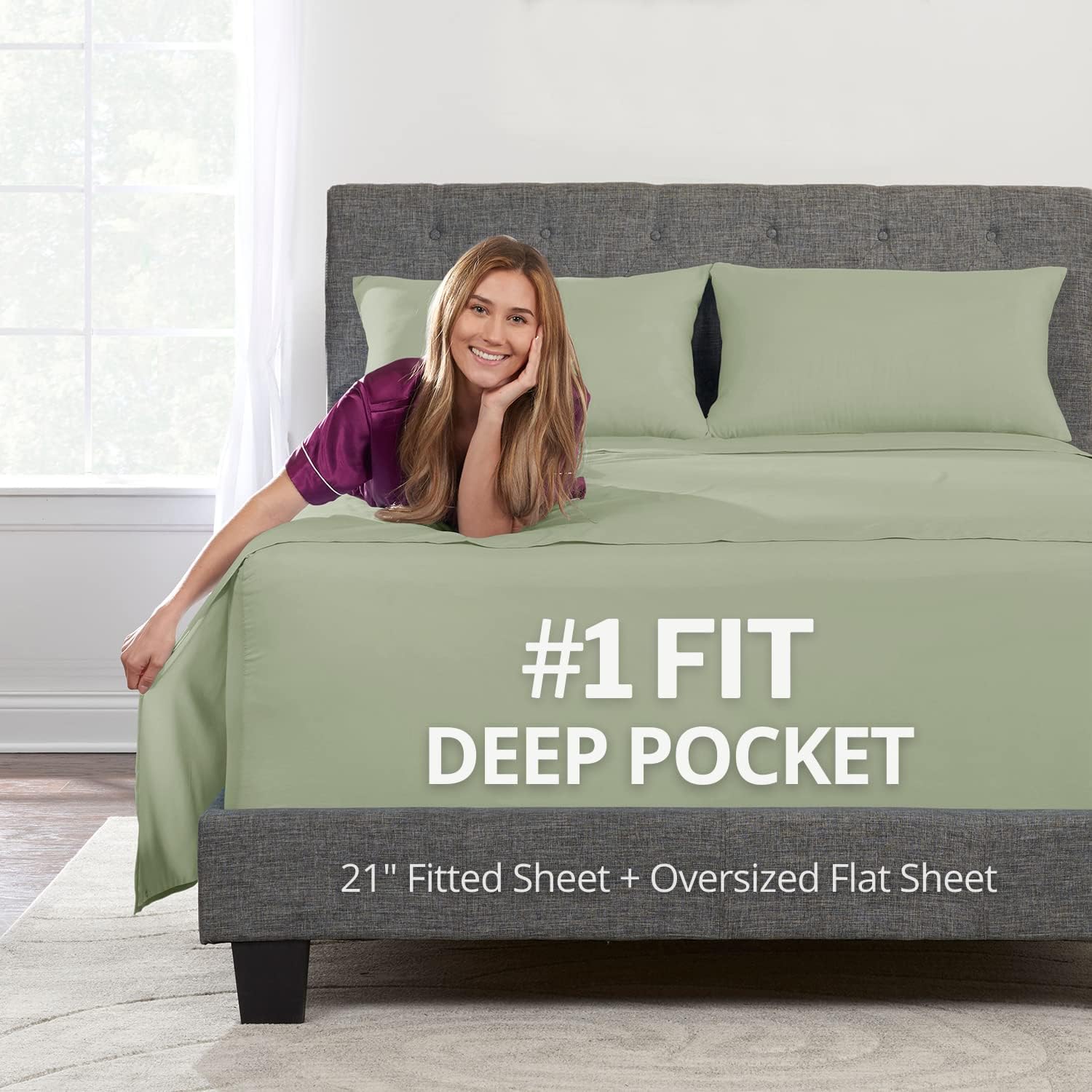 Deep Pocket Queen Sheet Sets for 21 Inch Mattresses in Green