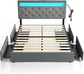 Rolanstar Full Size Bed Frame with LED Headboard and 4 Drawers - Smart