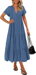 KIRUNDO Summer Maxi Dresses for Women 2025 - Flowy Tiered V Neck
