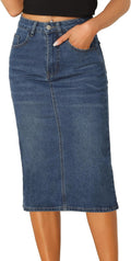 Denim Skirt for Women High Waist Midi Jean Skirt - Split Back