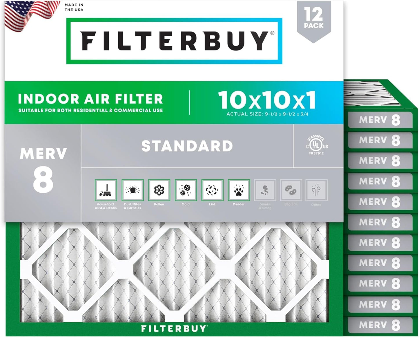 Filterbuy 10x10x1 Air Filter MERV 8 for Dust & Allergies