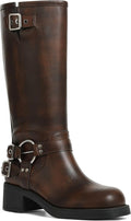 Knee High Wide Calf Riding Boots Women - Chunky Metallic Buckles