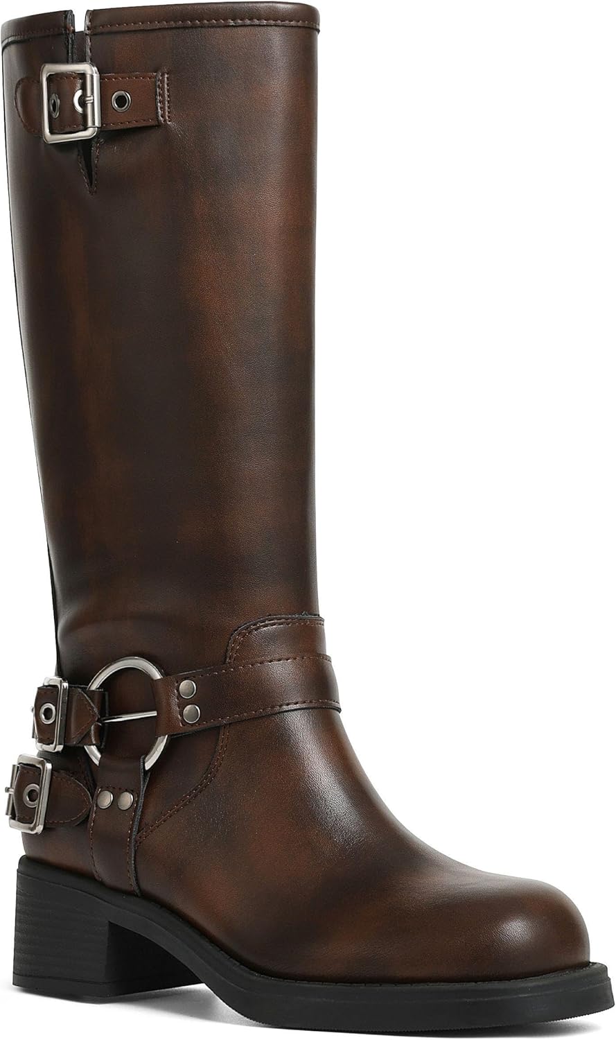 Knee High Boots Women Square Toe Pull On Wide Calf Fashion