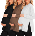 Ekouaer Womens Maternity Shirts 3-Pack Long Sleeve Side Ruched Tee