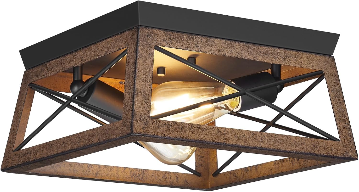 Farmhouse Ceiling Light Fixture with Rustic Brown Wood Grain