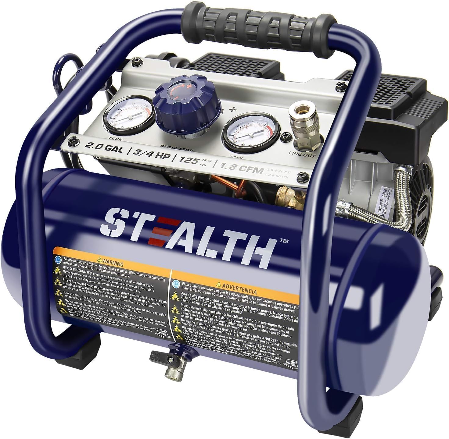 Stealth Air Compressor 2 Gallon Ultra Quiet 125 PSI Performance