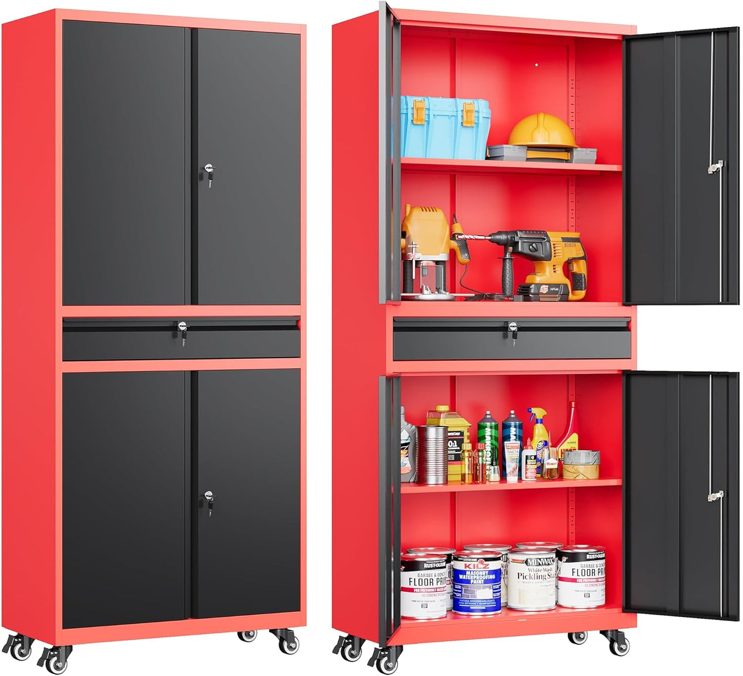 Metal Storage Cabinet with Wheels and Drawer for Versatile Use