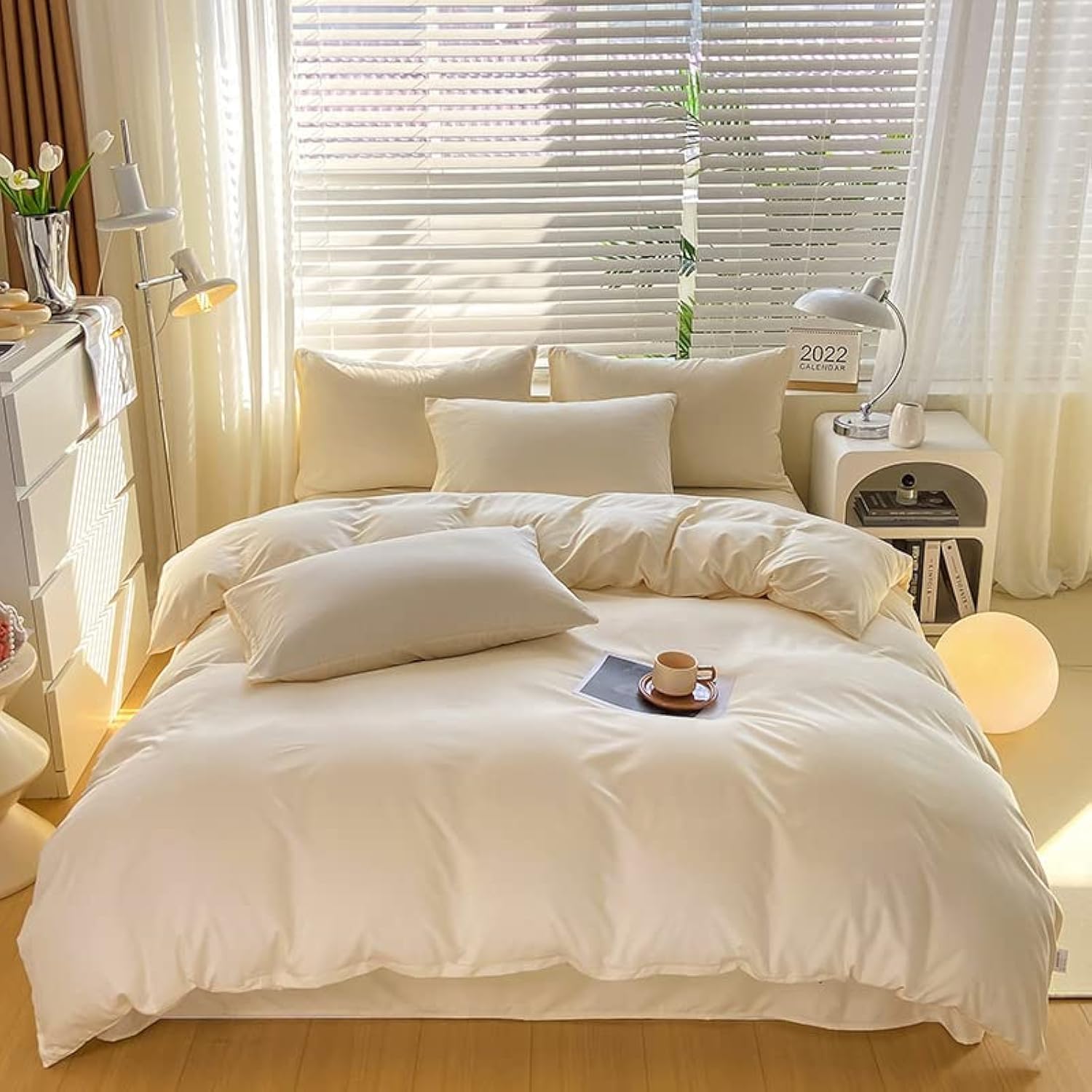 Cottonight Cream White Comforter Set Full Soft Breathable Bedding