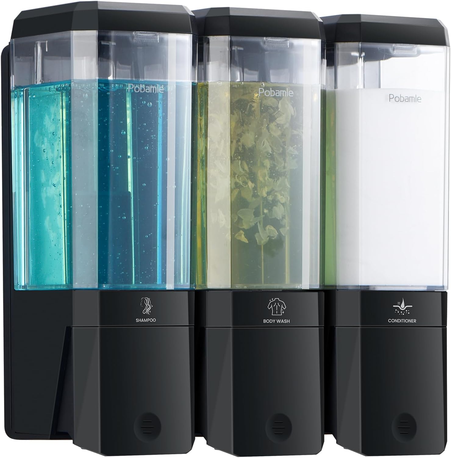 POBAMLE Black Shower Dispenser - Easy 3-Chamber No Drill Install